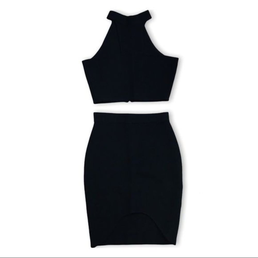Bandage Halter Neck Top and Skirt Set Coordinate In Black NWOT